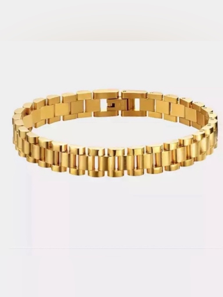 Unisex Gold Plated Rolex Style Link Bracelet  Elegant Womens Jewelry
